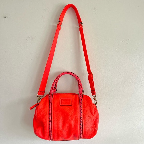 Marc By Marc Jacobs Q Snake Satchel Crossbody Bag Leather Multi Neon Orange Pink - Picture 3 of 16